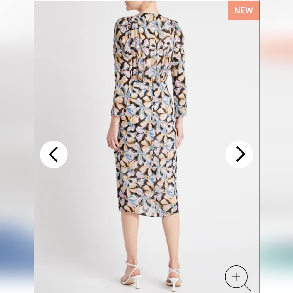 REBECCA TAYLOR NYC  BOW FLEUR MIDI  RUCHED DRESS SIZE 0 - Picture 5 of 17